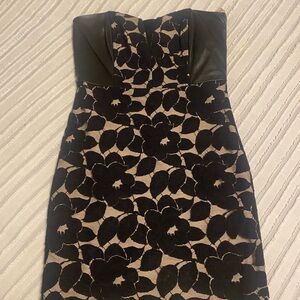 Mason lace and leather strapless cocktail dress.